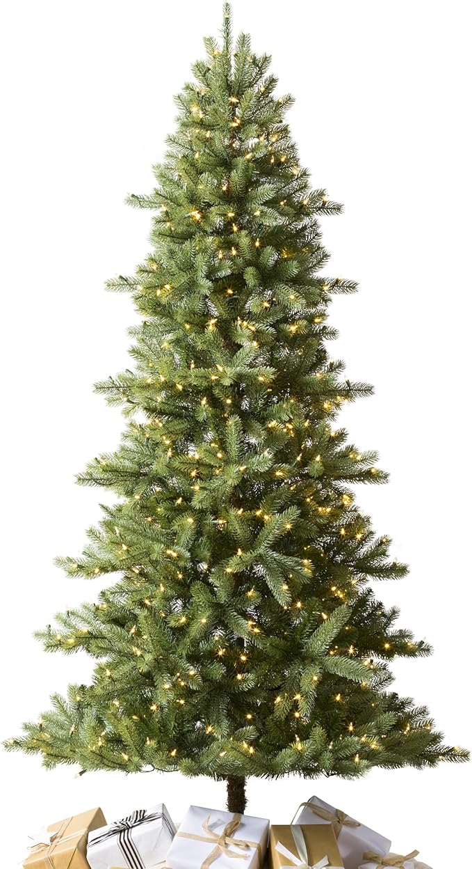 Balsam Hill Mountain Spruce - Realistic Narrow Artificial Christmas Tree with True Needle Foliage Available Unlit or with Warm LED Clear Lights, LED Clear, 7.5'