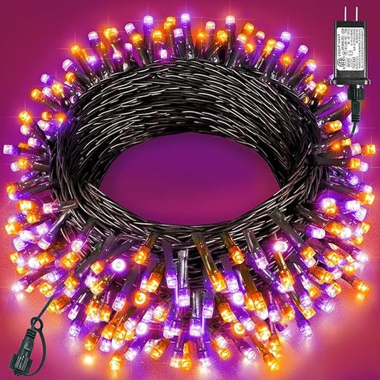 Purple Orange Christmas Lights Outdoor, 80FT 240 LED Christmas Tree Lights Waterproof Plug in, 8 Modes Connectable Christmas Decorations Green Wire for Indoor Home Garden Xmas Holiday