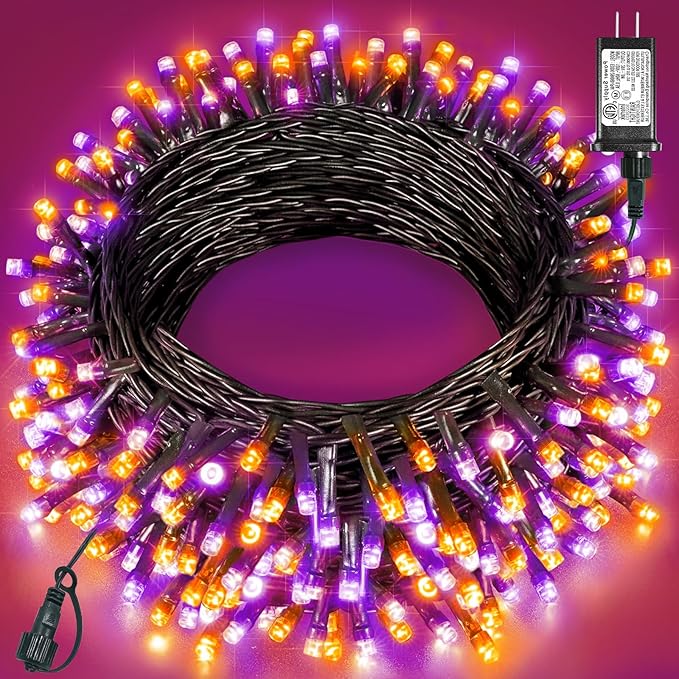 40FT 120 LED Christmas Lights Outdoor, Purple Orange Christmas String Lights Waterproof, 8 Modes Connectable Christmas Tree Lights for Indoor Home Patio House Holiday Decorations