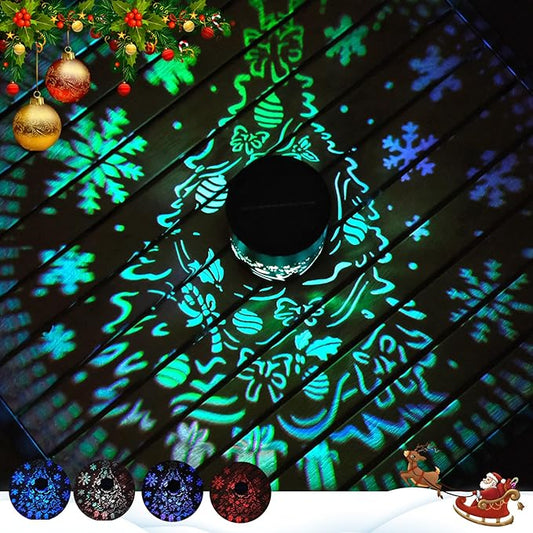 Christmas Tree Theme Solar Fence Lights - Color Changing Solar Lights Outdoor Waterproof Metal Step Wall Deck Fence Light for Post Patio Backyard Garden - Christmas Decorations Gifts for Women Mom.