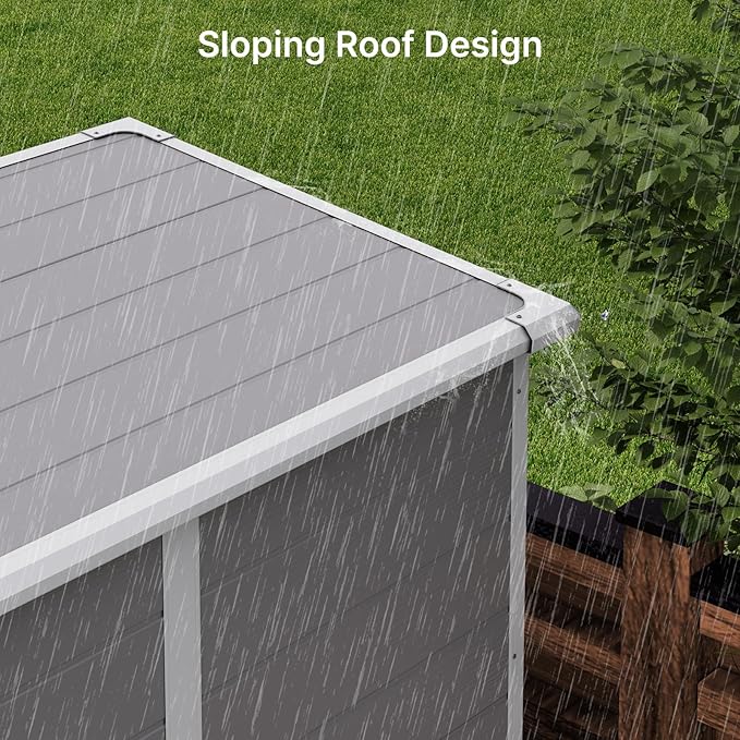 Gizoon 5x3 FT Resin Outdoor Storage Shed, Weather-Resistant Plastic Garden Tool Shed with Floor and Lockable Door for Backyard, Patio, Lawn, Grey