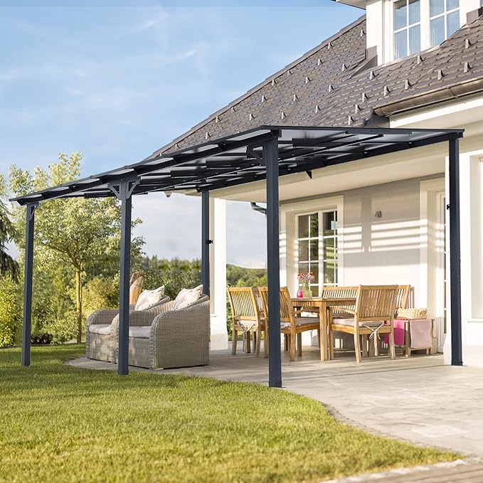 U-MAX 10' x 14' Outdoor Lean to Gazebo, Wall-Mounted Pergolas & Gazebos Clearance, Metal Awnings Gazebos on Clearance for Patio, Large Panel Roof 14x10 Gazebo for Outside Use