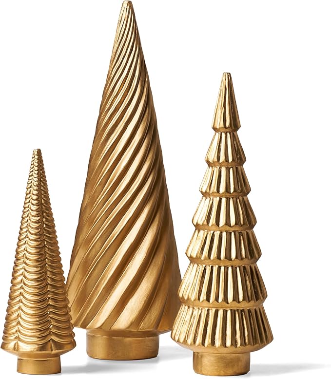 Spiral Resin Christmas Tree Decorations, 3 PCS Tabletop Small Christmas Trees for Desk Decor, Small Fake Christmas Tree, Gold Home Decor, Xmas Table Centerpieces Winter Mantel Decor