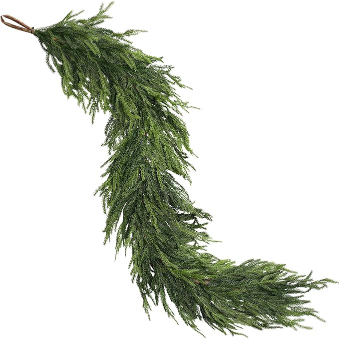 5FT Real Touch Norfolk Pine Garland - Artificial Christmas Garland Fake Green Faux Pine Needles Garland for Table Fireplace Mantle Holiday Home Indoor Outdoor Decor (2PCS)