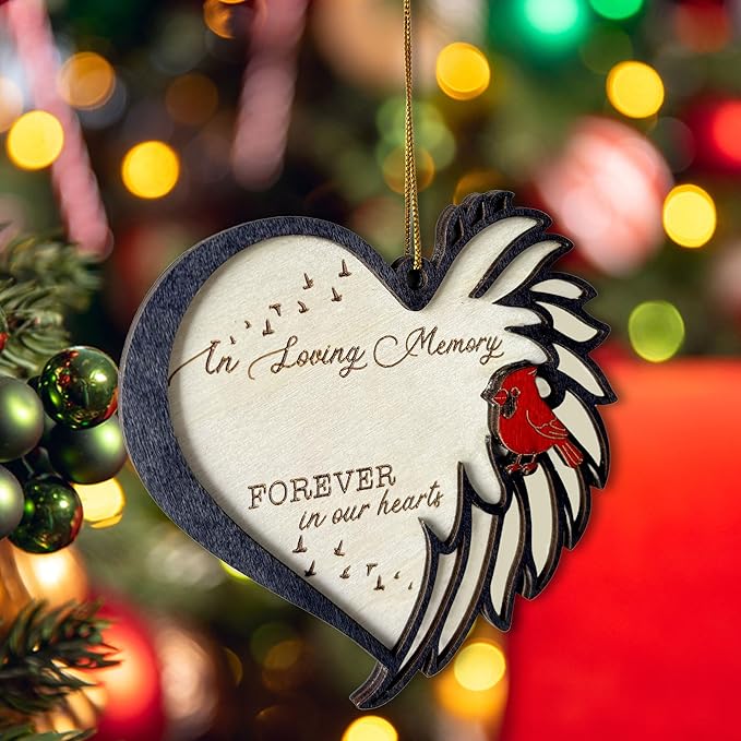 in Loving Memory Cardinal Memorial Ornament – Personalized Wooden Christmas Tree Decoration – Add Name & Dates – Sympathy Remembrance Gift for Loss of Loved One