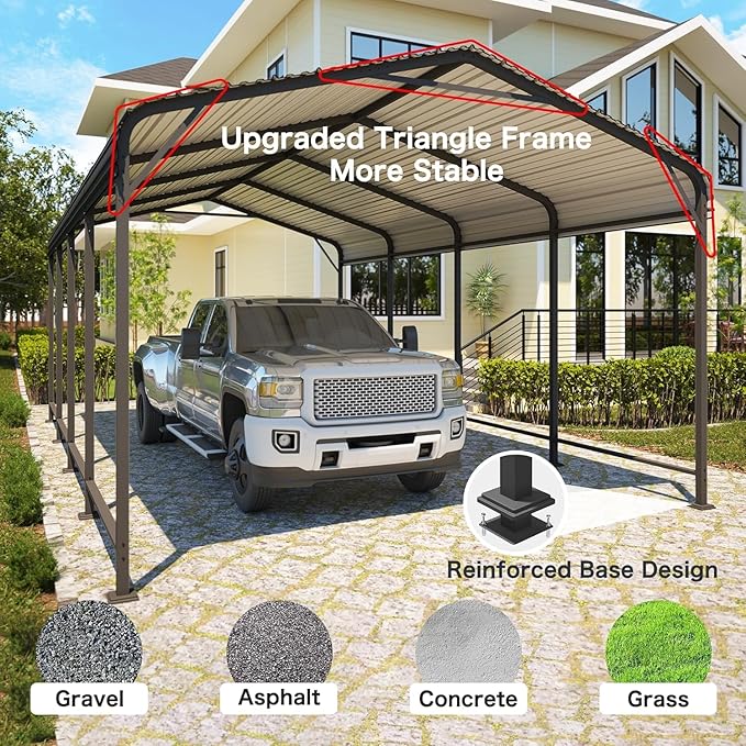 Wisteria Lane 12x20FT Metal Carport, Heavy Duty Carport Canopy with Reinforced Frame and Base for All-Weather, Outdoor Garage Car Port for Boats, Tractors, Pickup Trucks or Party, Dark Gray