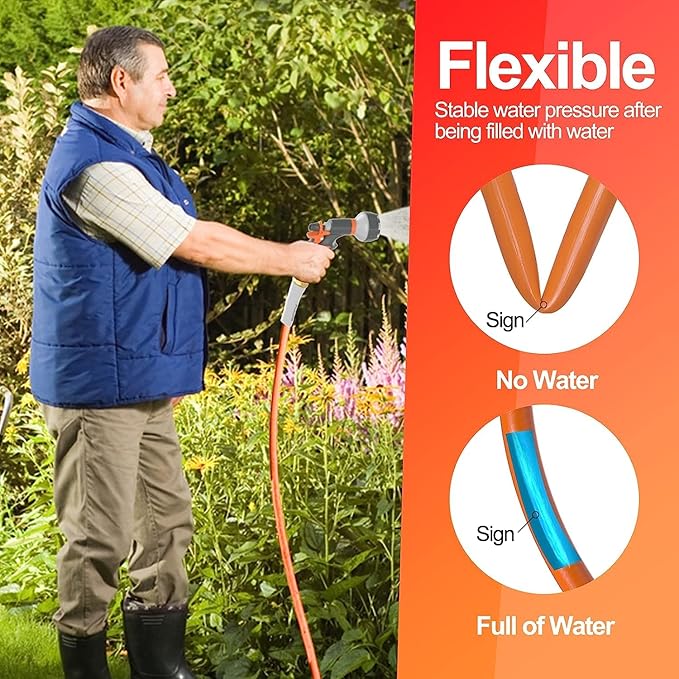 SPECILITE Garden Water Hose 150 ft x 5/8 in Heavy Duty, Flexible and Lightweight, Burst 600 psi, Kink-less Hybrid Rubber Pipe for Backyard, 3/4'' Brass Fittings, Orange