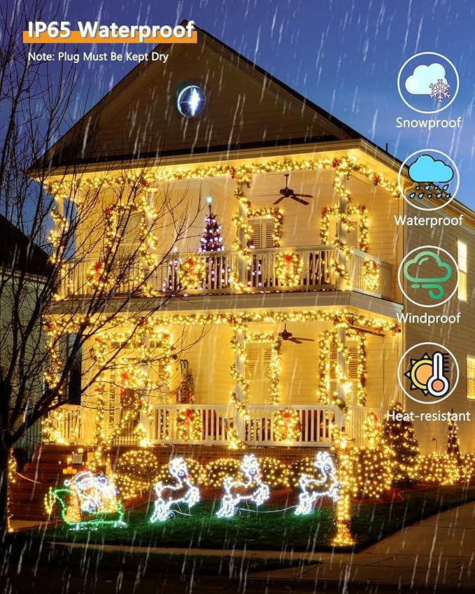 Upgrade 2Pack 500LED Solar String Lights for Outside, 180FT Solar Christmas String Lights Outdoor with 8 Modes, IP65 Waterproof Outdoor Twinkle Light, Garden Xmas Tree Christmas Decoration, Warm White