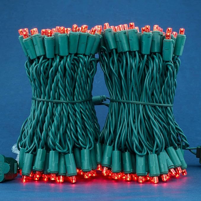 200 Count Red Wide Angle LED Christmas Lights, 66 ft Green Wire UL Certified Commercial Grade 5mm Holiday String Light Set (Red)
