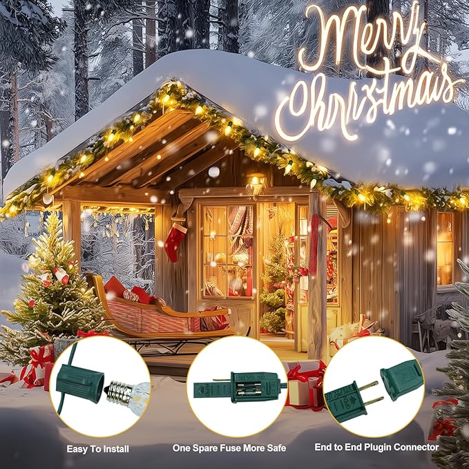Vintage C9 LED Christmas Lights Outdoor, 50 Feet String Lights with 52pcs Shatterproof C9 Bulbs, Waterproof Connectable Commercial Christmas Tree Lights for Outside Roofline Patio Decor, Warm White