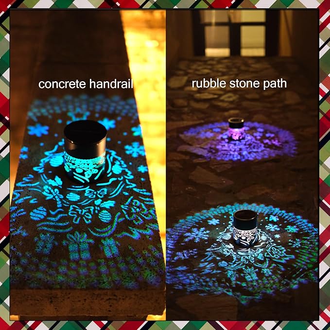 Christmas Tree Theme Solar Fence Lights - 2 Pack Color Changing Solar Lights Outdoor Waterproof Metal Step Wall Deck Fence Light for Post Patio Backyard Garden - Christmas Decorations Gifts for Women.