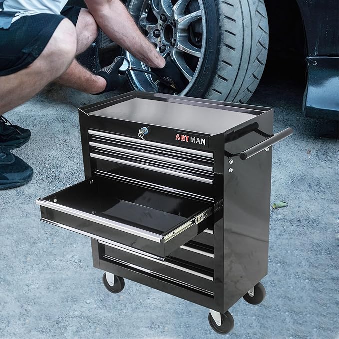 RYH 7 Drawers Rolling Tool Chest & Tool Box on Wheels | Heavy Duty Metal Cart with Ball Bearing Drawers | Fits US General Tool Box for Garage Storage (Black, 7 Drawers£¨29.9 H ¡¿ 24.2 W ¡¿ 12.9 D)