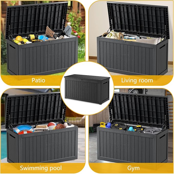 Mersco 270 Gallon Double-Wall Resin Deck Box - Lockable Waterproof Outdoor Storage Box, 1000lbs Capacity & Doubles as Seating for Patio Furniture - Garden Tools, Pool Accessories (Black)