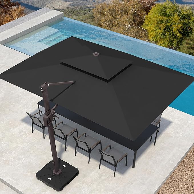 10' X 13' Patio Umbrella Outdoor Large Rectangle Offset Cantilever Umbrellas Double Top Heavy Duty Windproof with 360-degree Rotation for Pool Garden Deck, Black