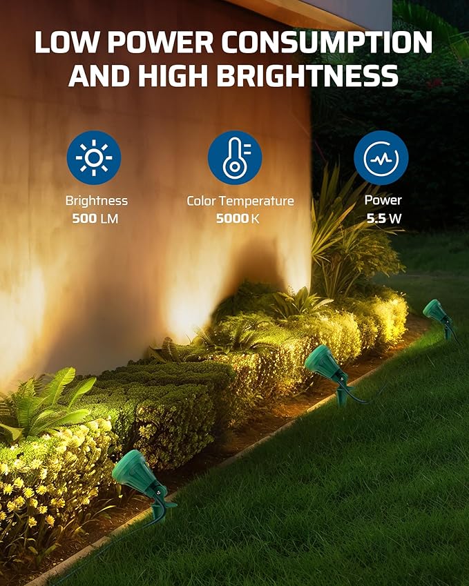 DEWENWILS Christmas 120V Spotlight Outdoor, 500LM Waterproof LED Spot Light with 3 Extra Lenses (Red Yellow Green), Landscape Lighting for Holiday, Trees, 5FT Extension Cord, UL Listed