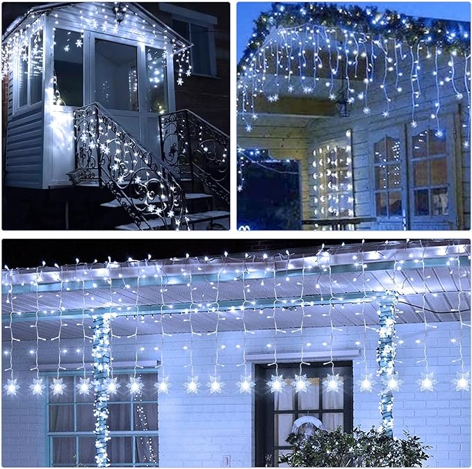 LED Christmas Curtain Lights,Snowflake Lights Decorations with Remote Control,USB Powered 24 Snowflakes 120 LEDs Window String Lights with 8 Modes Decor Christmas Wedding Party Wall Home Decor