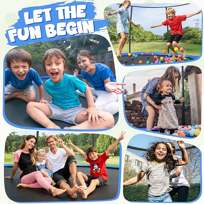 Trampoline 8FT 10FT 12FT 14FT 15FT 16FT, Recreational Trampolines with Enclosure Net and Ladder, Outdoor Anti-Rust Trampolines for Kids and Adults, ASTM Approved