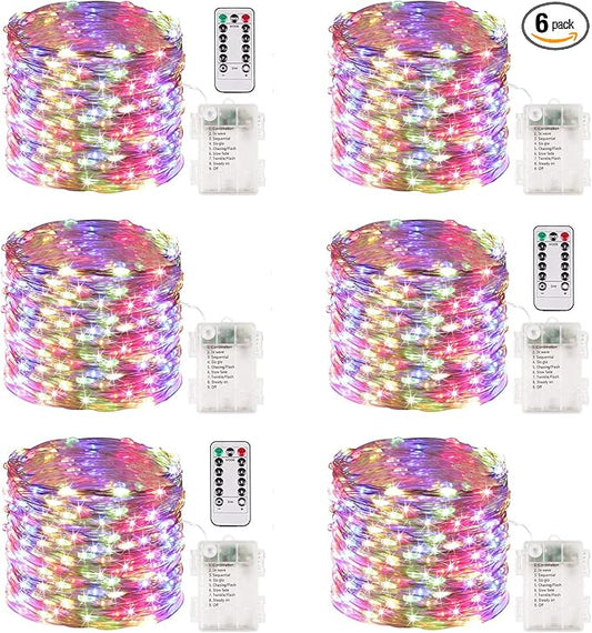 6-Pack 33FT 100 LED Fairy Lights Battery Operated with Remote & Timer, Fairy Christmas String Lights for Bedroom Decor, Waterproof 8 Modes Twinkle Lights for Room(Multicolor)…