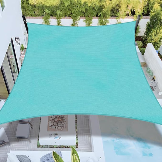 Sun Shade Sail 12'x22' Rectangle Shade Cloth for Garden, Permeable Shade Canopy Outdoor Patio Covers for Pergola Backyard Deck Outside Activity, Turquoise