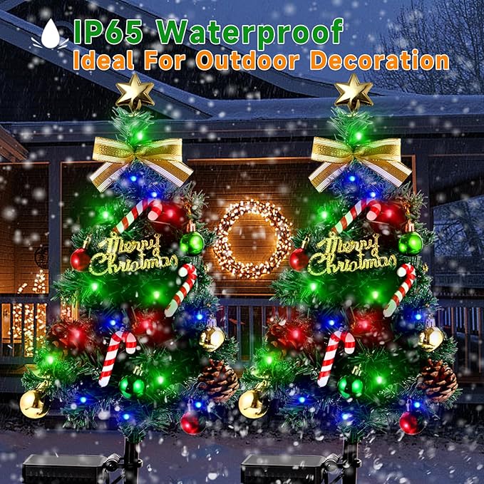 Solar Christmas Decorations Outdoor，DEIDOULU Solar Christmas Tree, 2 Pack 40 Led Light 2 Modes Outdoor Xmas Tree Light décor Pathway Lights Patio Yard