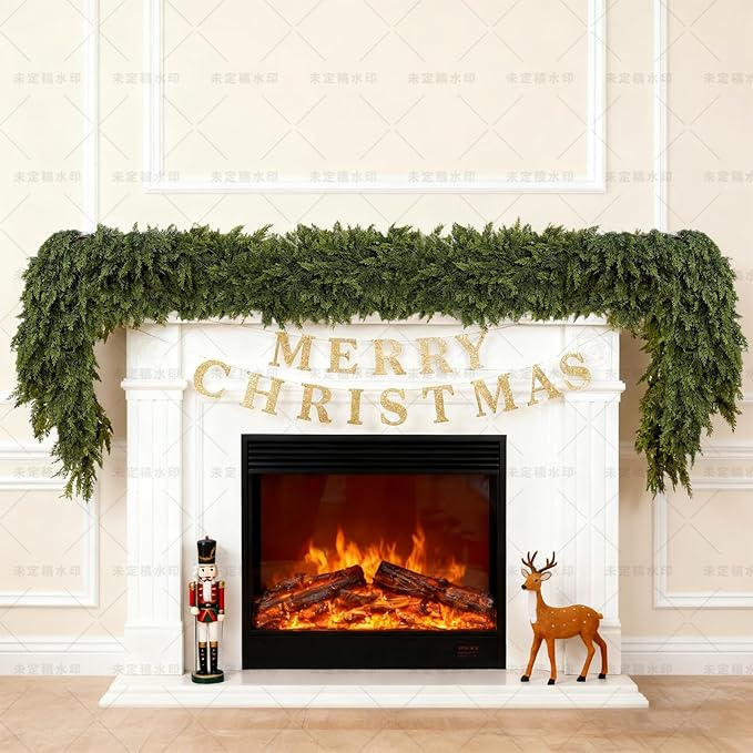 6/9ft Christmas Cedar Garland Artificial Realistic Soft and Thickness Green Faux Fake Full Cedar Pine Garland for Table, Mantle, Wall, Indoor, Outdoor Christmas Decorations (6FT)
