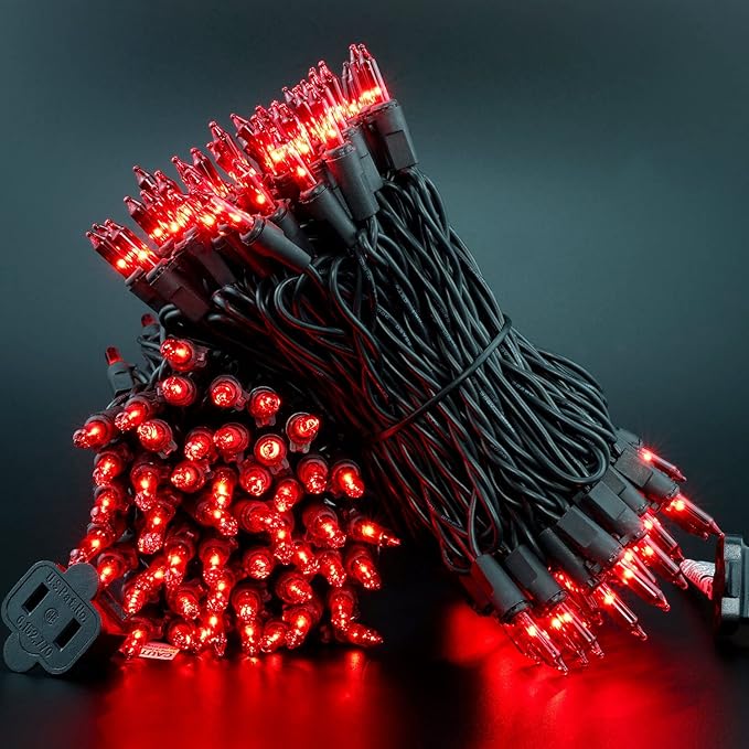 YULETIME 200 Red Christmas Lights with Black Wire, Pack of 2 Sets 33 ft 100 Count UL Certified Holiday String Lights (Red)