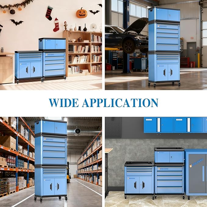 LARBANKE 8 Drawer Rolling Tool Chest with Locks&360¡Æ Wheels,Tool Cabinet with Multifunctional Countertop,Tool Chest with Connection Rods,Can Be Used as 3 Individual Units or Combine a Large One