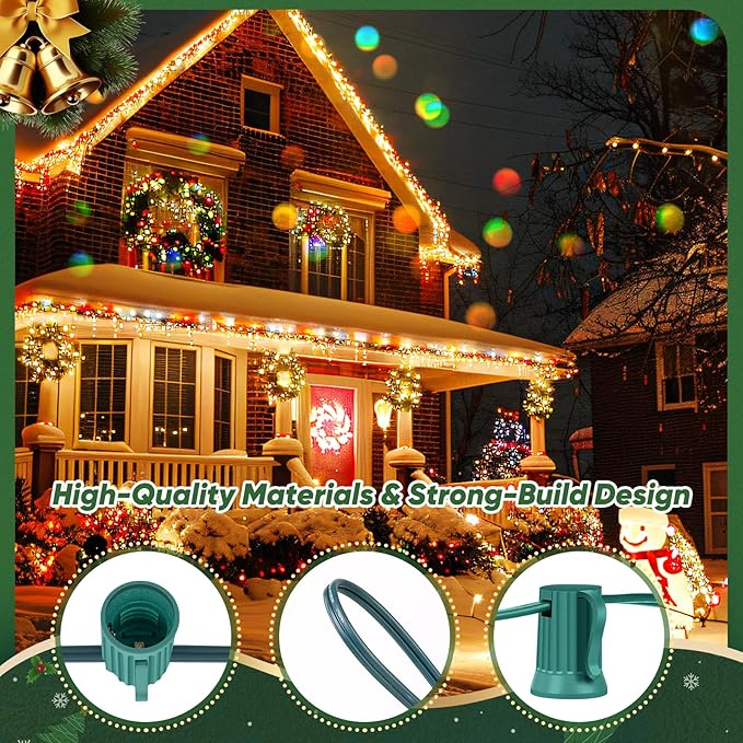 BesLowe Commercial 1000 FT C9 Cut to Length Christmas Lights Outdoor，E17 Sockets C9 Stringer Light Spool, Sockets Patio String Light Strands, 12 Spacing Green Wire Christmas Lights