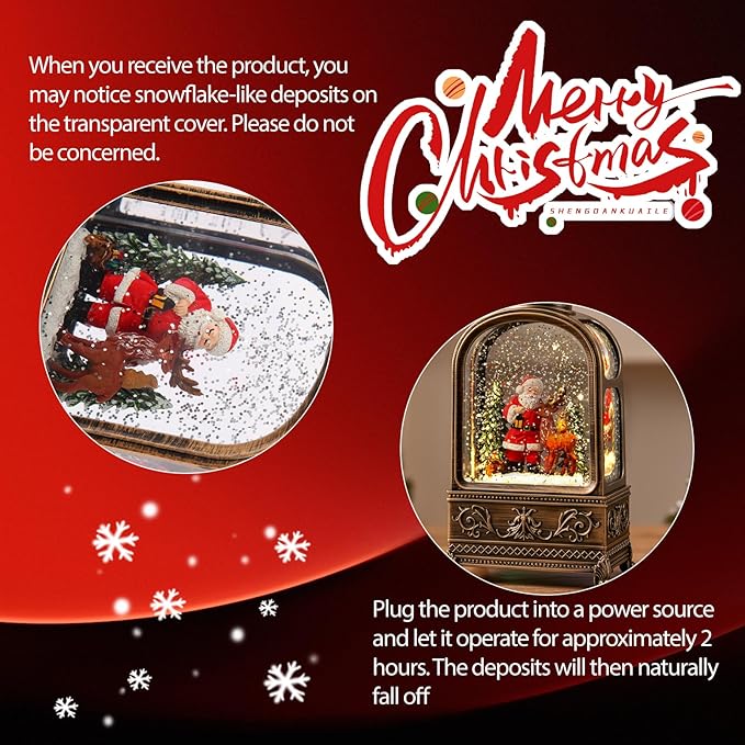 10.2 Christmas Snow Globe Santa Claus, Musical Snow Globe Lantern with 6H Timer Battery & USB Powered, Retro Style Holiday Glitter Snow Globes for Xmas Home Decoration Indoor Holiday Party Gifts