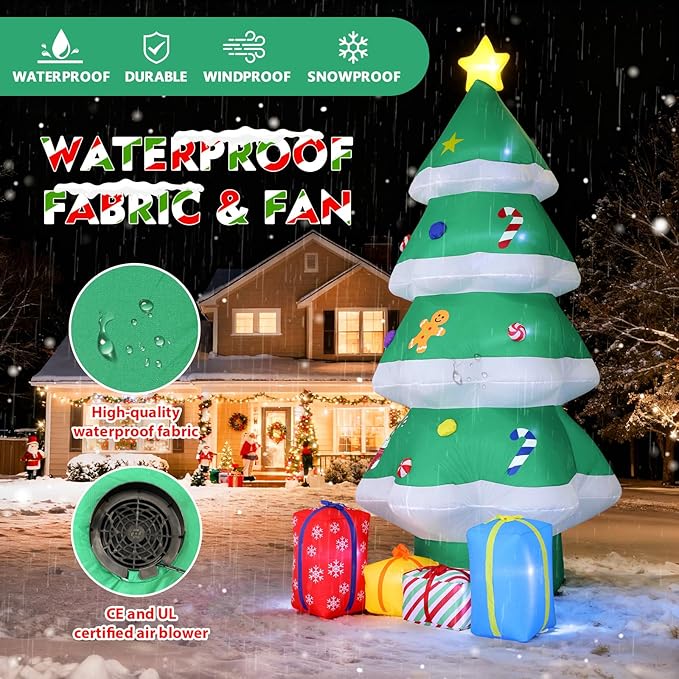 10FT Christmas Tree Inflatables, Inflatable Christmas Decorations, Blow Up Holiday Decor for Outdoor Yard, Lawn, Backyard, Home