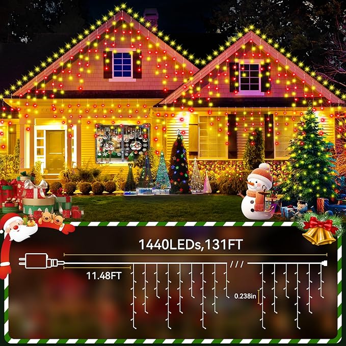 164FT Christmas Lights Outdoor, 1600 LED Outdoor String Lights Waterproof Plug in with 8 Modes & Timer, Christmas String Lights for Tree Party, Garden, Holiday Decorations（Red+Warm White）