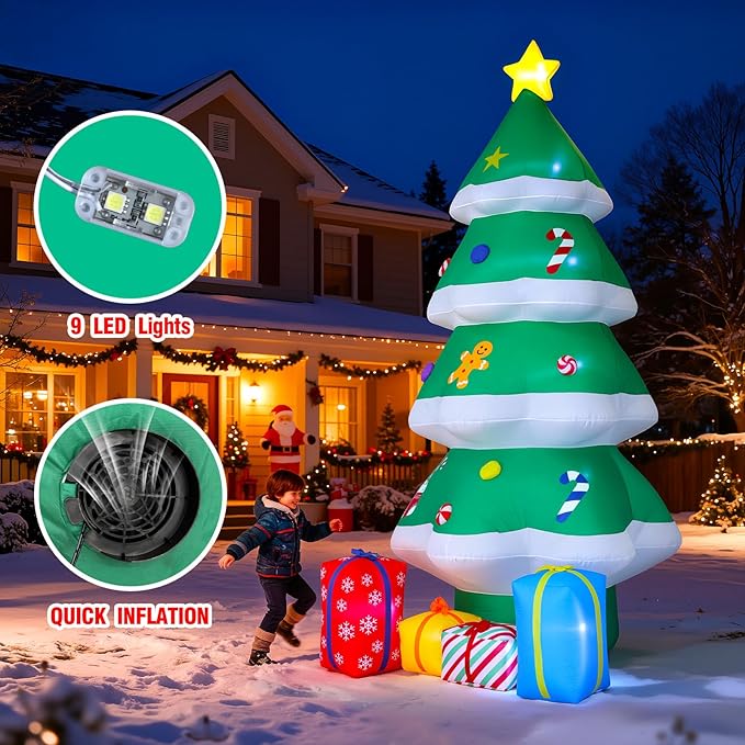 10 FT Giant Inflatable Christmas Tree with 4 Gift Boxes Featuring Built-in LEDs for Blow Up Christmas Decoration, Perfect Outdoor Christmas Inflatables for Yard, Garden, and Lawn Décor
