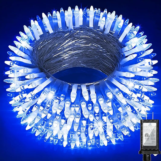750LED Christmas Lights Outdoor Use, 240ft 12 Modes Blue and Cool White LED String Lights with Timer Dimmable, Waterproof Christmas Tree Lights for Xmas Patio Yard Fence Balcony Garden Decor