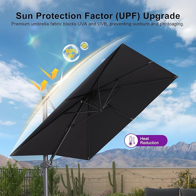 PURPLE LEAF 9' X 11.5' Rectangle Patio Umbrella Outdoor Large Aluminum Cantilever Umbrella with 3-Year Fade Resistance Recycled Fabric and 360-degree Rotation for Deck Pool Garden, Graphite Grey