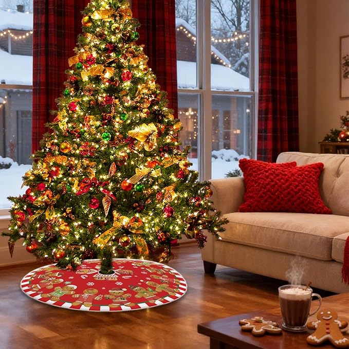 48 Inch Christmas Tree Skirt – Holiday Tree Mat for 6 to 7.5 Ft Trees, Durable & Soft Christmas Decorations for Home, Living Room, Party, Winter Xmas Holiday Decor