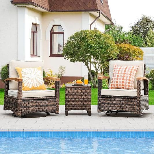 MEISSALIVVE 3 Piece Outdoor Swivel Rocker(Brown)