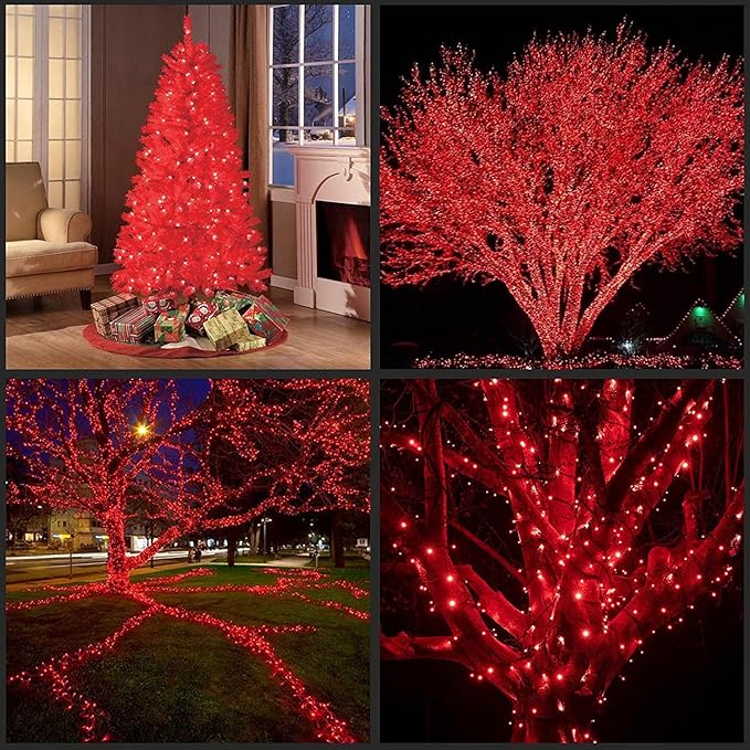 kemooie 500 LED Valentine's Day Lights, 164 FT String Lights with 8 Twinkle Modes & Memory Function, Plug in Waterproof Tree Lights for Garden Tree Outdoor Indoor Christmas Decorations (Red)