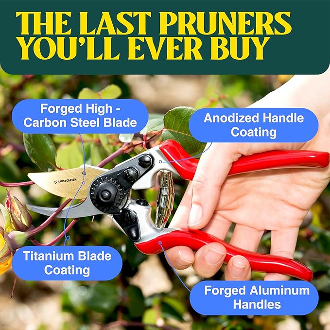 Haus & Garten PrecisionPRO 8 Titanium Pruning Shears - Heavy Duty Professional Bypass Pruner - Use As Rose Clippers, Premium Gardening Secateurs, Garden Scissors, Handheld Yard, Tree, & Plant Tool