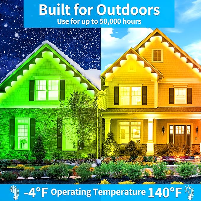 100FT Permanent Outdoor Light, IP67 Waterproof LED Eaves Light, App/Remote Control Christmas Lights, Suitable for House，Patio Decor Garden Party Festival Decoration