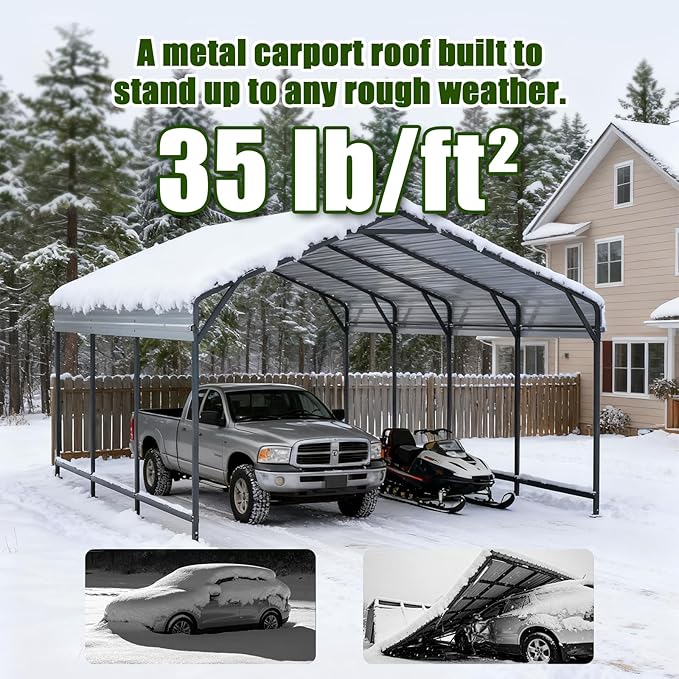 10x15 FT Metal Carport Heavy Duty Steel Roof All-Weather Multi-Use Outdoor Car Shelter Canopy for Car, Boat & Tractor