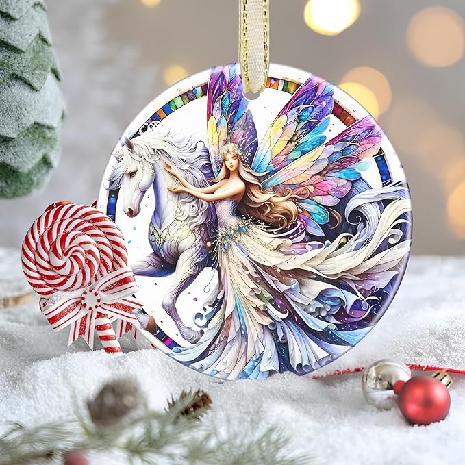Christmas Ornaments, 3.5 Inch Ceramic Fairy Hanging Ornament, Christmas Tree Ornaments, Gifts for Daughter, Xmas Gifts, Unique Gift Idea, Perfect for Holiday Party, Tree, Window, Wall Decor