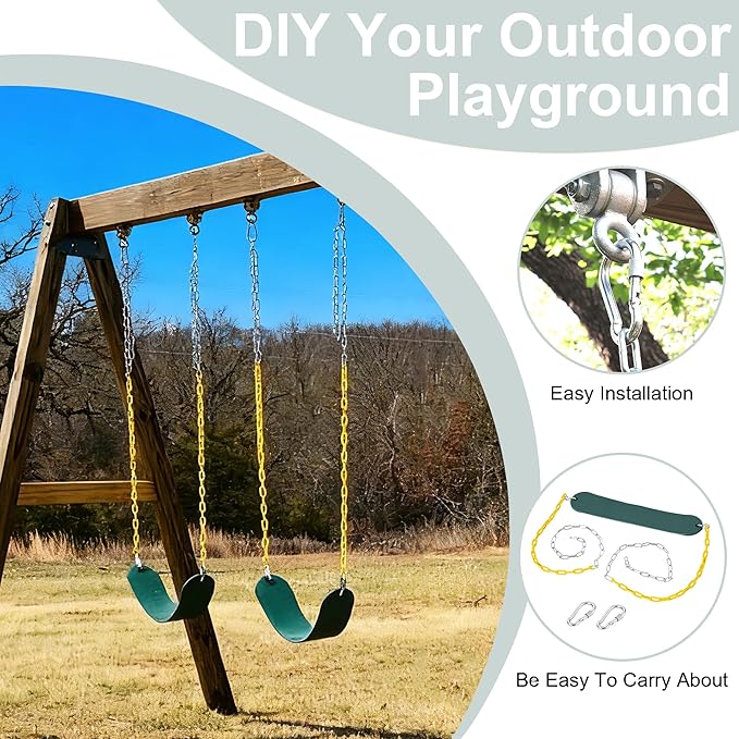 Take Me Away 2-Pack Heavy Duty Swing Seat with 66 Anti-Rust Chains & Quick-Connect Snap Hooks, 500lb Capacity Replacement Swing Set for Outdoor Playgrounds & Backyards