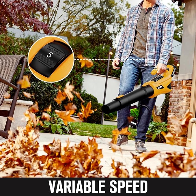 BUBRA Cordless Leaf Blower 21V Lightweight Powerful Electric Leaf Blower with 2 x 4.0Ah Batteries and Fast Charger, Variable-Speed, Battery Powered Blowers for Lawn Care, Yard Clearance