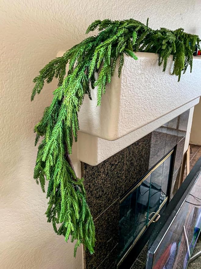 Norfolk Pine Garland 6ft Real Touch Realistic Christmas Pine Garland, Greenery Artificial Christmas Decorations for Table, Mantle, Wall (Norfolk Pine-2Pack, 1)