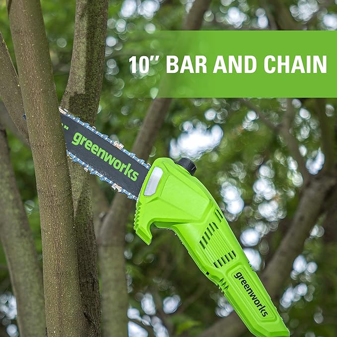Greenworks 24V Brushless 10 Cordless Polesaw + Pole Hedge Trimmer Combo (Great For Pruning and Trimming Branches / Shrubs), 4.0Ah Battery and Charger Included