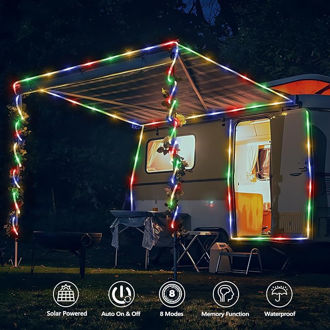 Solar Rope Lights, 2 Packs Total 132ft 400LED Solar String Lights, 8 Modes Waterproof Solar Powered Outdoor Light, Flexible Clear Tube Light for Garden Backyard Patio Deck Pool Tree Decor - Multicolor