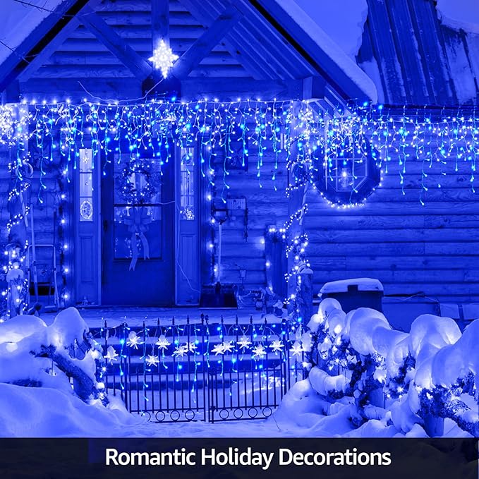 Led Christmas Lights Outdoor Christmas Decorations Hanging Lights 400LED 8 Modes 75 Drops, Waterproof Outdoor Indoor Fairy Christmas Light for Party, Holiday, Wedding, Eaves Decorations (Blue)