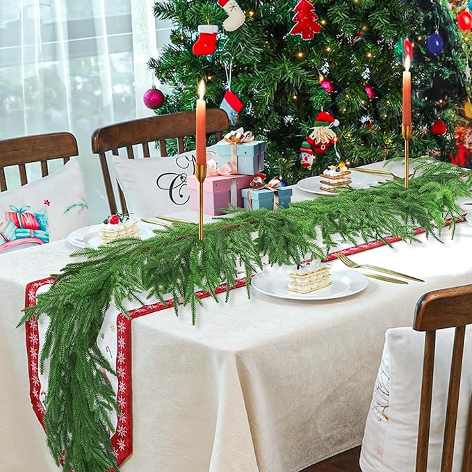 6 FT Christmas Norfolk Pine Garland Real Touch Artificial Faux Greenery Pine Christmas Garland Decorations for Home Mantle Table Stairs Door Fireplace Indoor Outdoor Xmas Holiday Decor