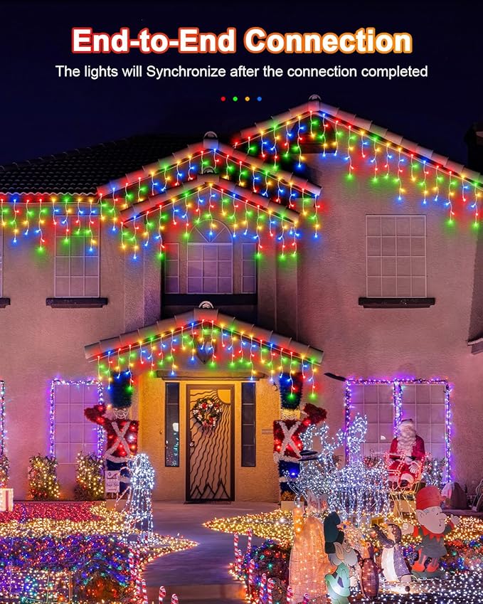 106 FT Christmas Lights Outdoor, 972 LED Waterproof Outside Christmas Lights Plug in, Connectable 8 Modes Hanging Fairy Lights with 216 Drops for House Eaves Yard Patio Decoration, Multicolor
