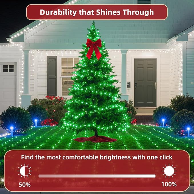 300 LED Outdoor Christmas Lights 75ft, 12 Lighting Modes Indoor String Lights Dimmable & Timer Memory, Outsite Waterproof Tree Lights for Xmas Room Garden Wedding Party Holiday Decorations Green